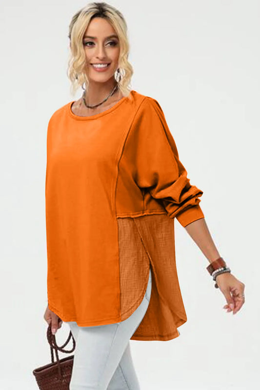 Double Take Full Size Long Sleeve High-Low T-Shirt Tangerine / S 