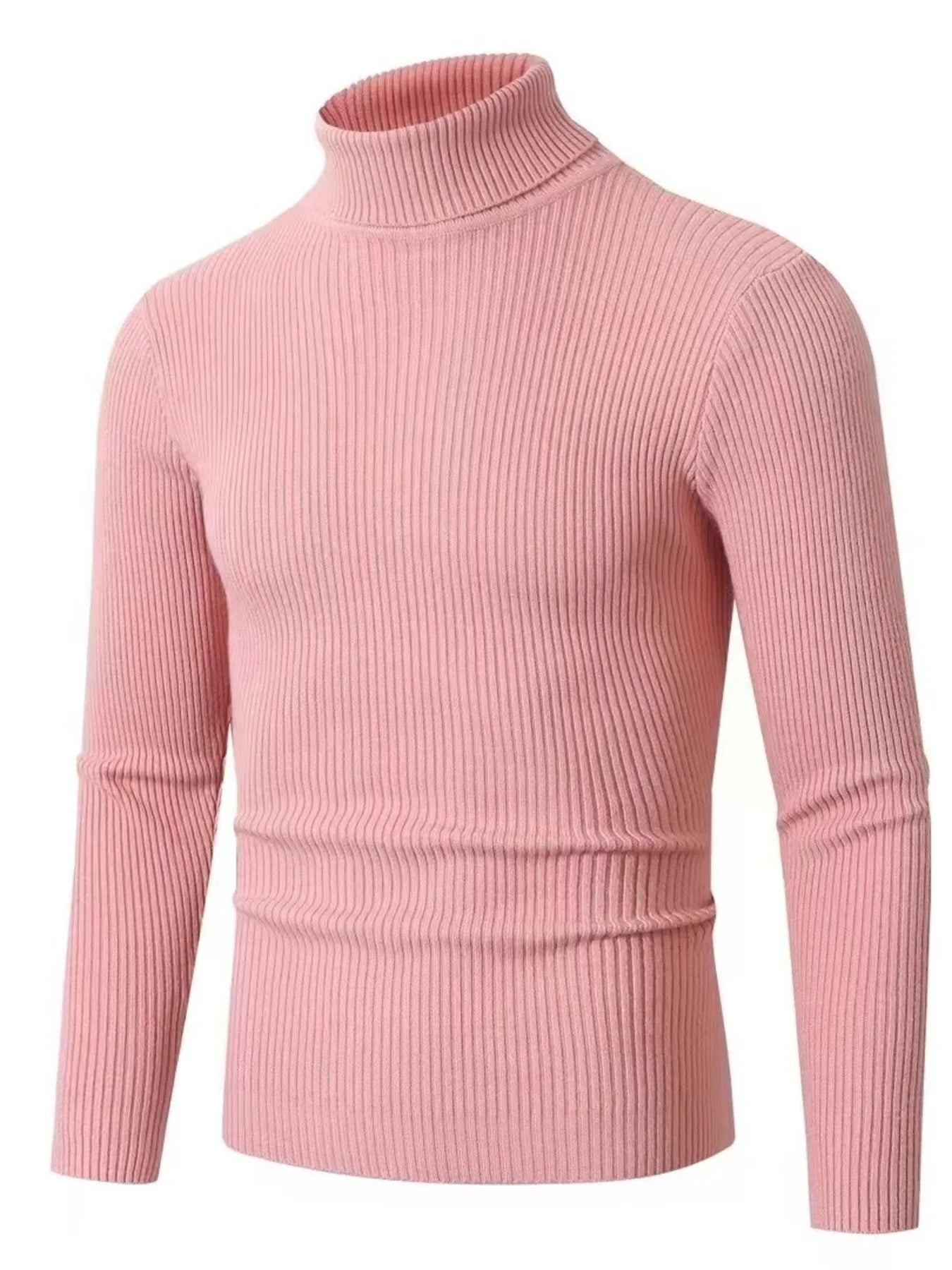 Men's Plus Size Ribbed Turtleneck Long Sleeve Sweater Black / M 