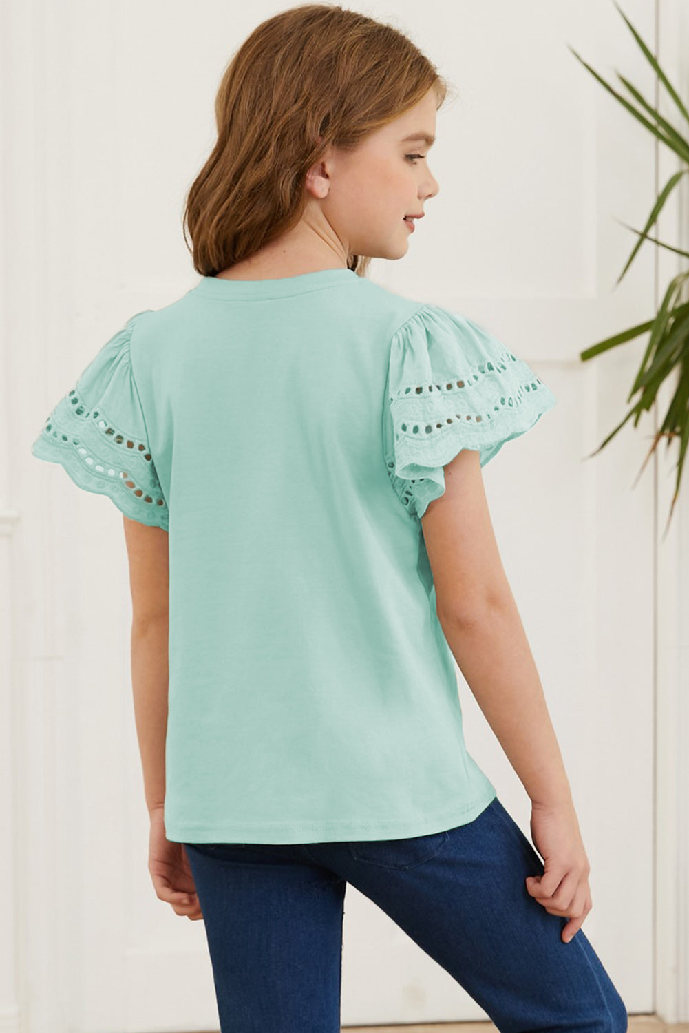 Round Neck Flutter Sleeve T-Shirt White / S 