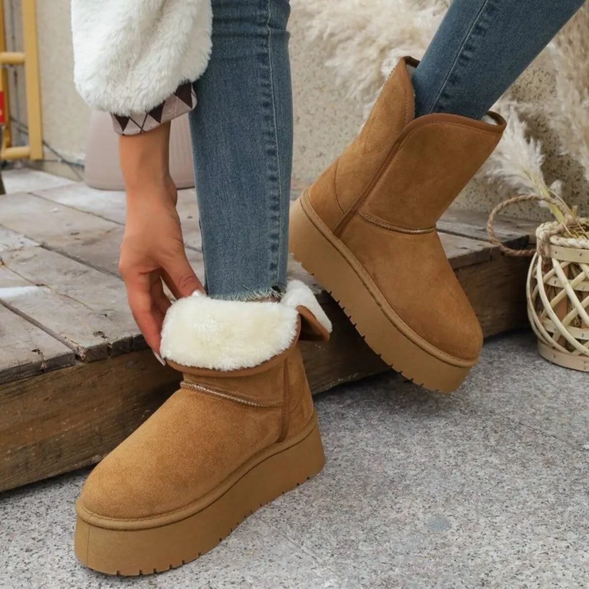 Round Toe Platform Boots Green / 36 