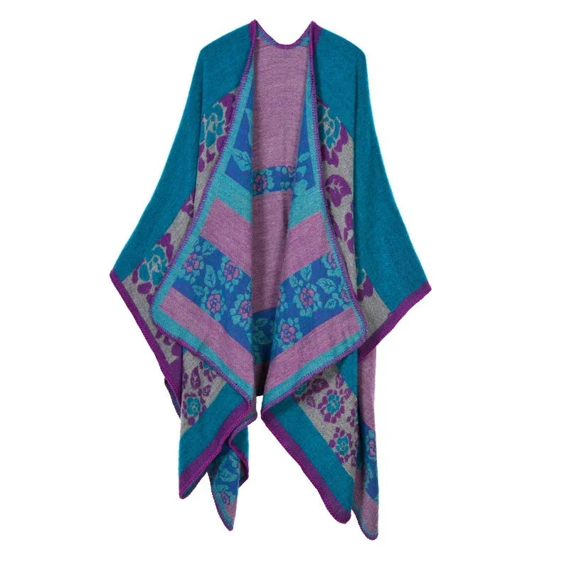 Jantiny© Women’s Winter Poncho & Scarf 5Leopard-black gray 