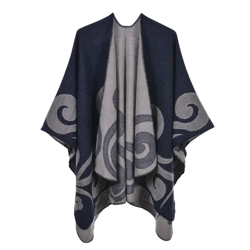 Jantiny© Women’s Winter Poncho & Scarf 5Leopard-black gray 