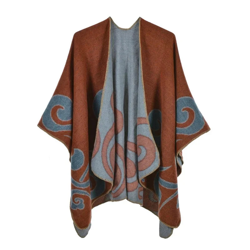Jantiny© Women’s Winter Poncho & Scarf 5Leopard-black gray 