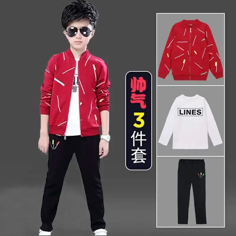 Jantiny© Big Boys 3-Piece Autumn-Winter Cotton Cartoon Tracksuit Red 2PS / 11T 