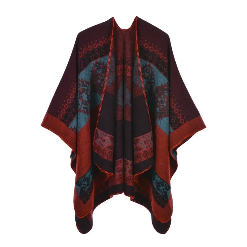 Jantiny© Women’s Winter Poncho & Scarf 5Leopard-black gray 