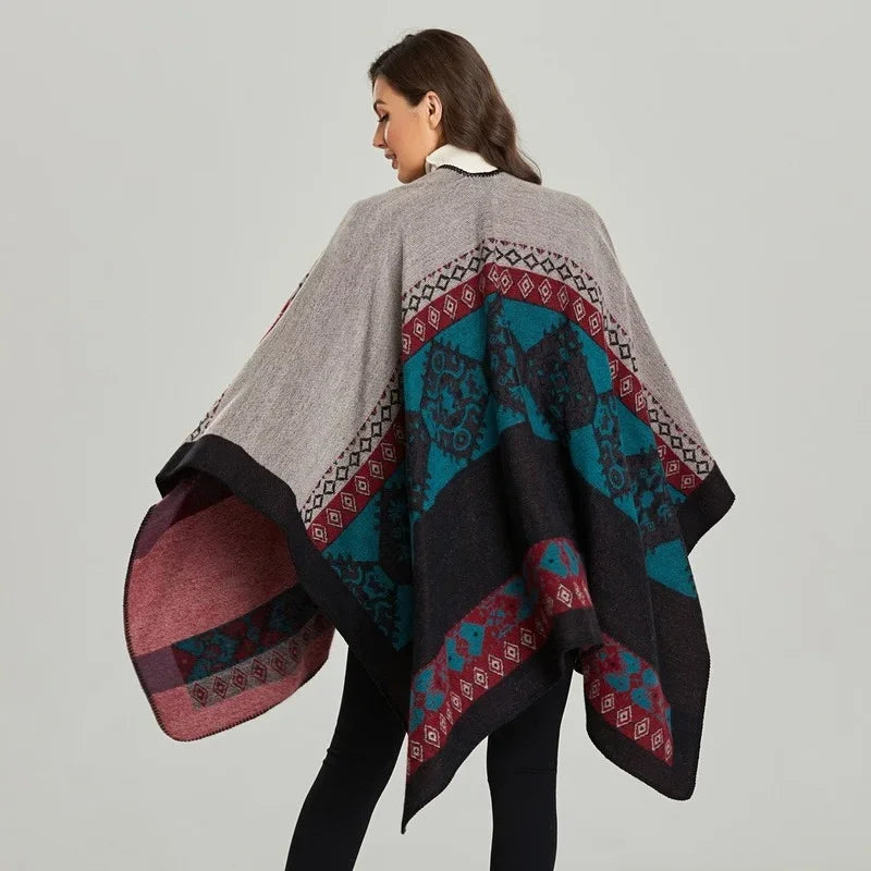 Jantiny© Women’s Winter Poncho & Scarf 5Leopard-black gray 