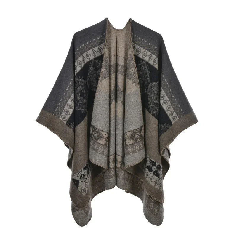 Jantiny© Women’s Winter Poncho & Scarf 5Leopard-black gray 