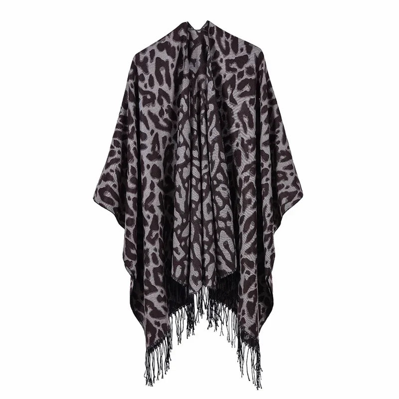 Jantiny© Women’s Winter Poncho & Scarf 5Leopard-black gray 