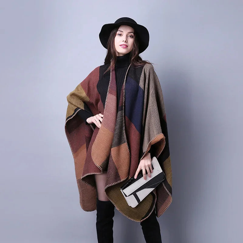 Jantiny© Women’s Winter Poncho & Scarf 5Leopard-black gray 