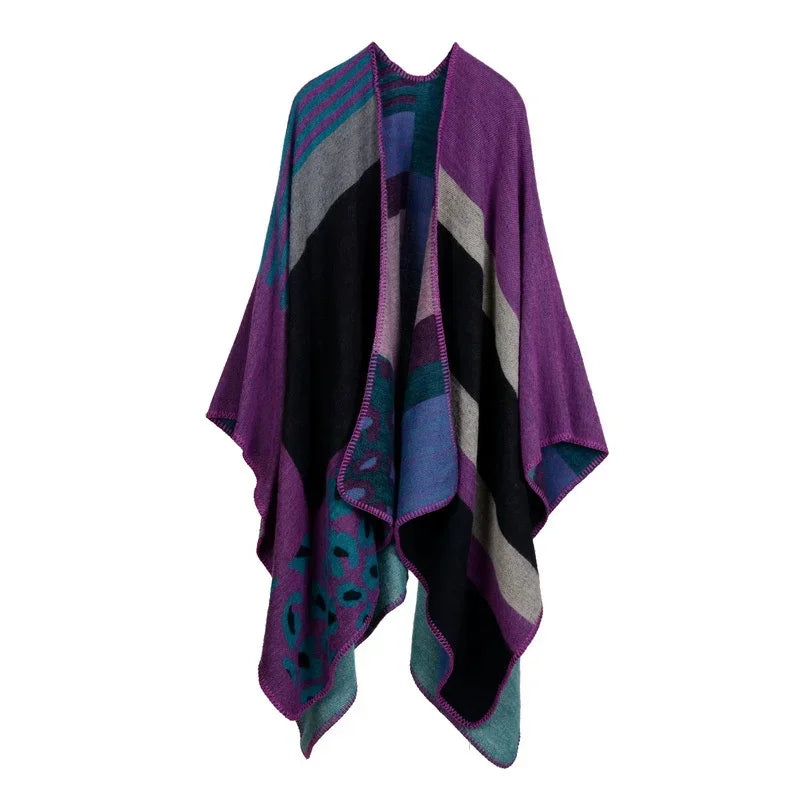 Jantiny© Women’s Winter Poncho & Scarf 5Leopard-black gray 