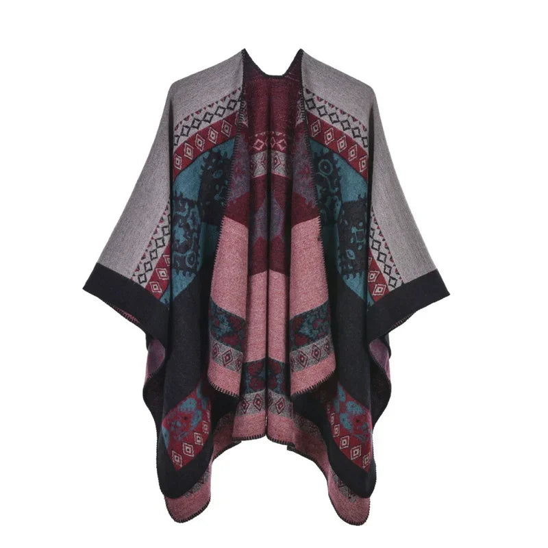Jantiny© Women’s Winter Poncho & Scarf 5Leopard-black gray 