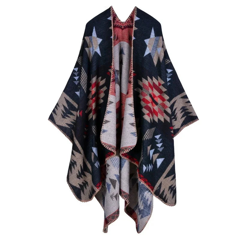 Jantiny© Women’s Winter Poncho & Scarf 5Leopard-black gray 