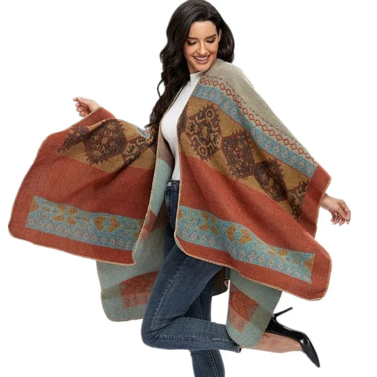 Jantiny© Women’s Winter Poncho & Scarf 5Leopard-black gray 