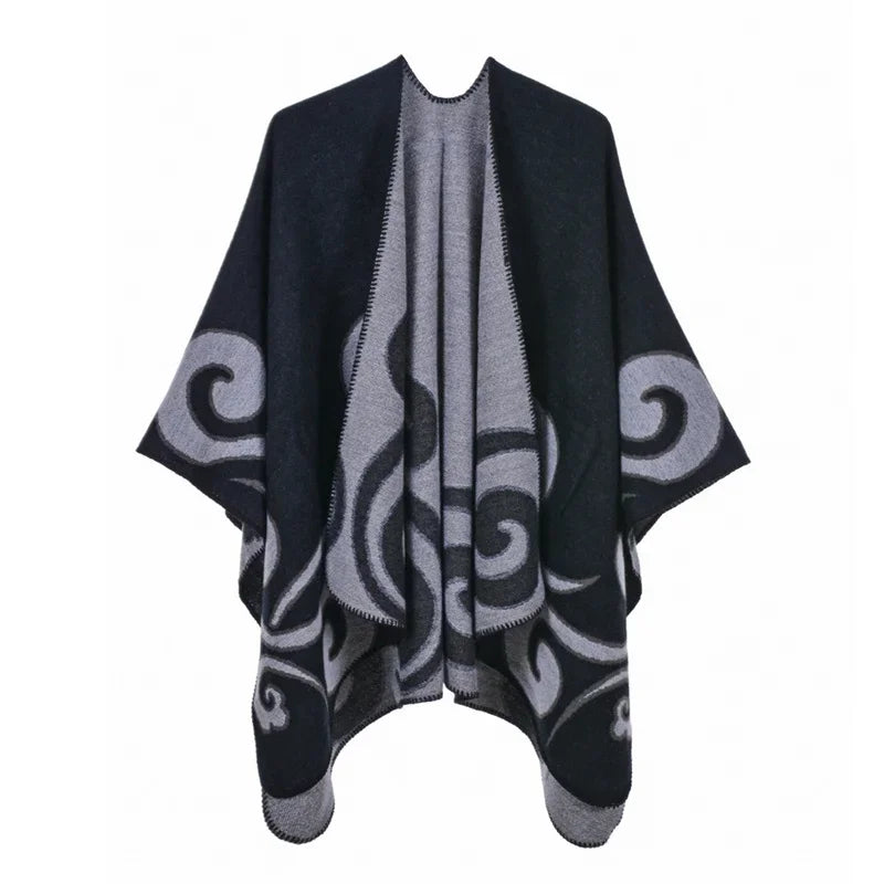 Jantiny© Women’s Winter Poncho & Scarf 5Leopard-black gray 