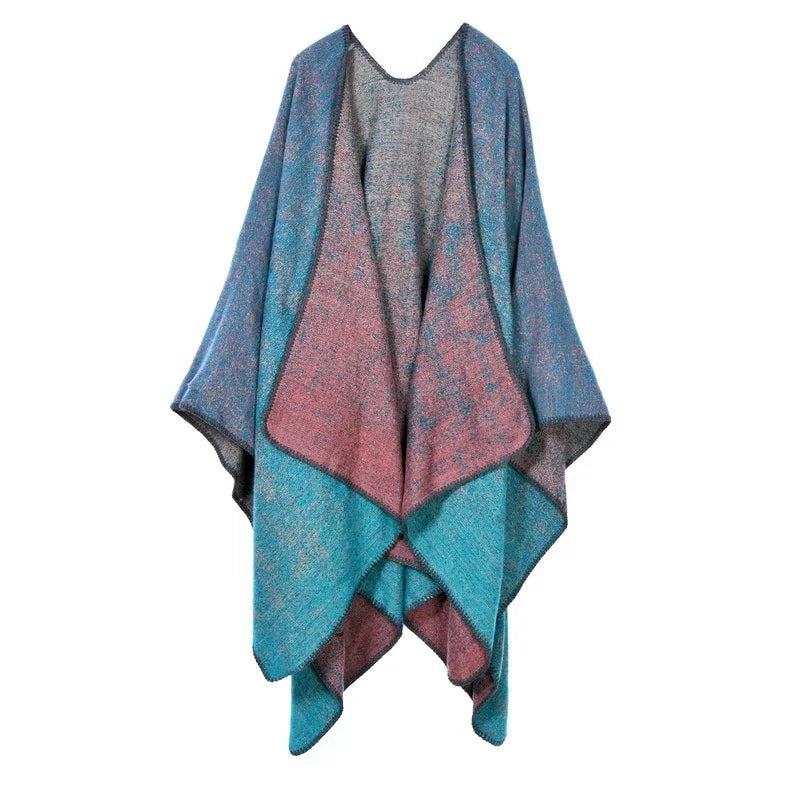 Jantiny© Women’s Winter Poncho & Scarf 5Leopard-black gray 