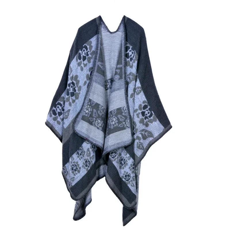 Jantiny© Women’s Winter Poncho & Scarf 5Leopard-black gray 