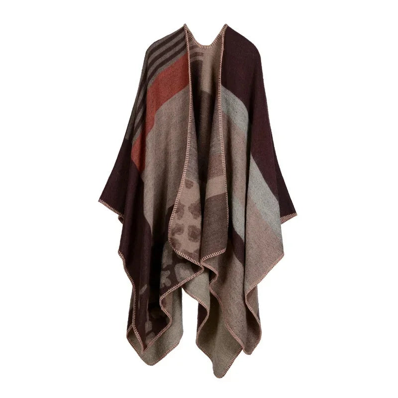 Jantiny© Women’s Winter Poncho & Scarf 5Leopard-black gray 