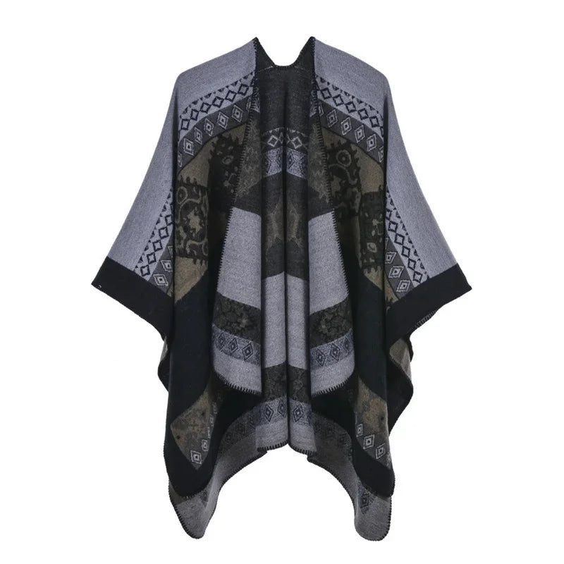 Jantiny© Women’s Winter Poncho & Scarf 5Leopard-black gray 