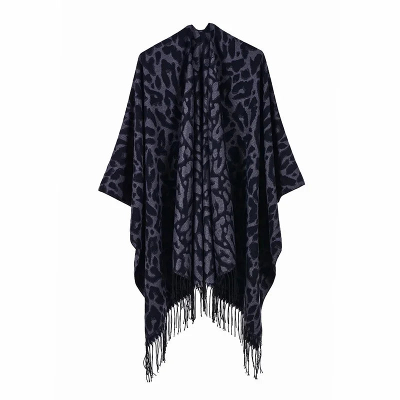 Jantiny© Women’s Winter Poncho & Scarf 5Leopard-black gray 