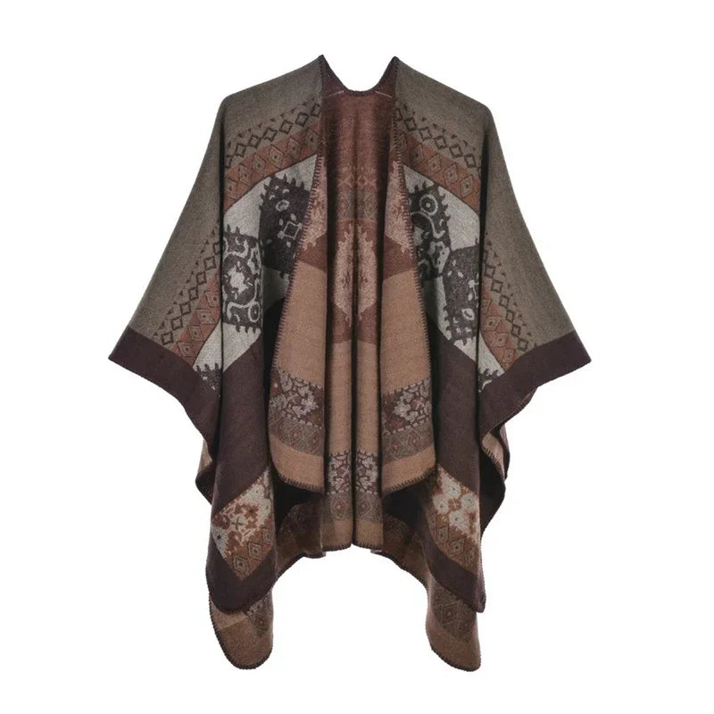 Jantiny© Women’s Winter Poncho & Scarf 5Leopard-black gray 