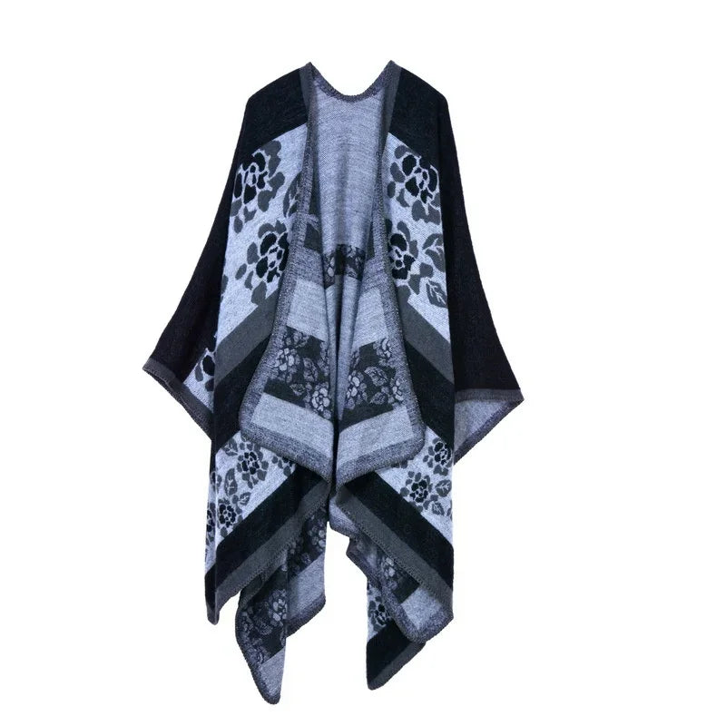 Jantiny© Women’s Winter Poncho & Scarf 5Leopard-black gray 