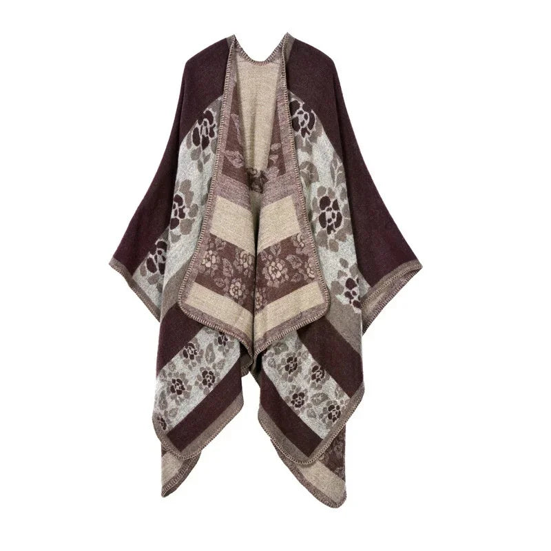 Jantiny© Women’s Winter Poncho & Scarf 5Leopard-black gray 