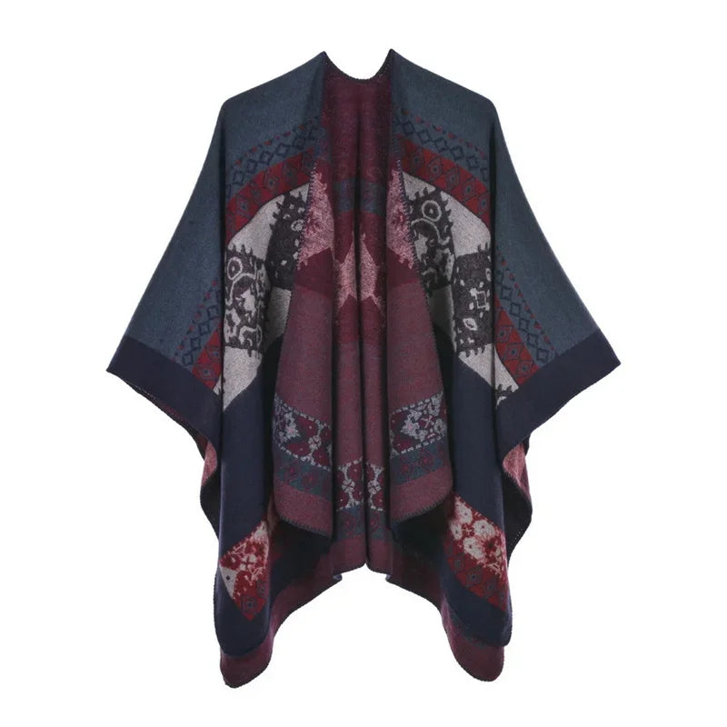 Jantiny© Women’s Winter Poncho & Scarf 5Leopard-black gray 