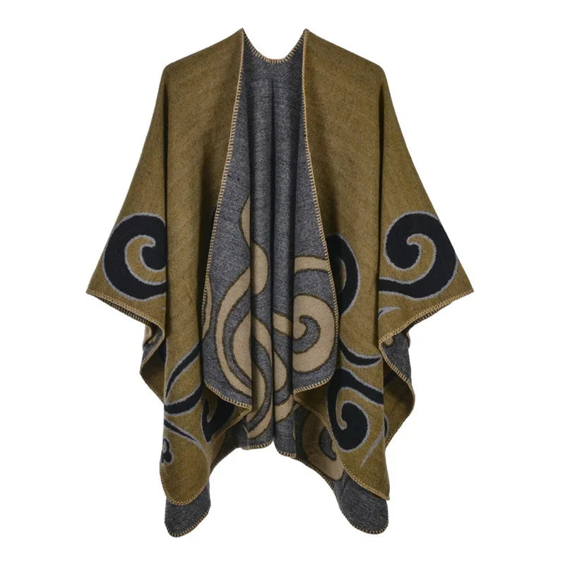 Jantiny© Women’s Winter Poncho & Scarf 5Leopard-black gray 