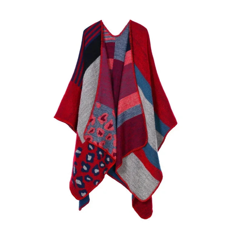 Jantiny© Women’s Winter Poncho & Scarf 5Leopard-black gray 