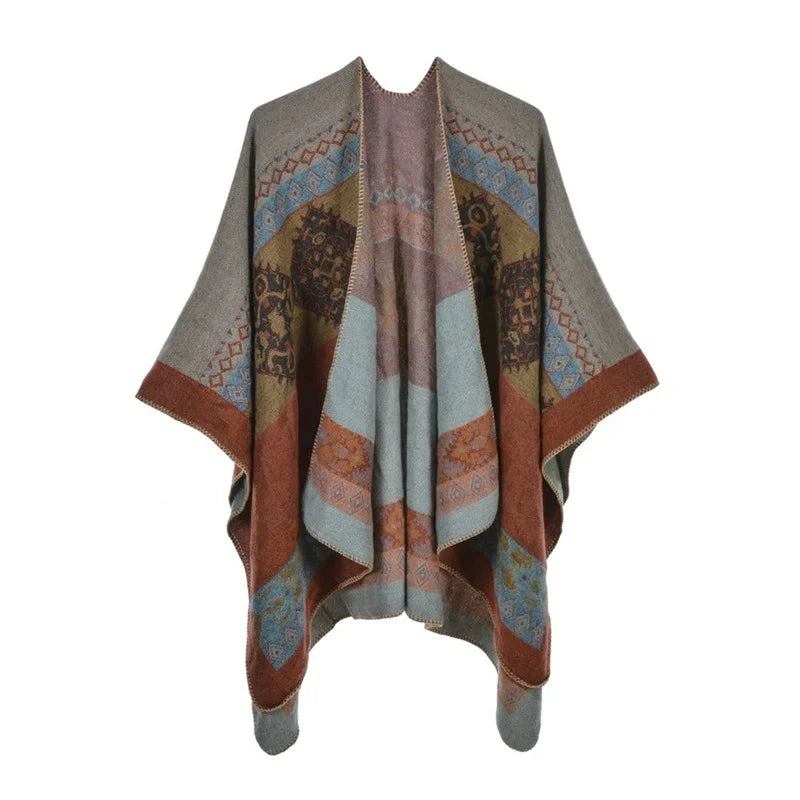 Jantiny© Women’s Winter Poncho & Scarf 5Leopard-black gray 