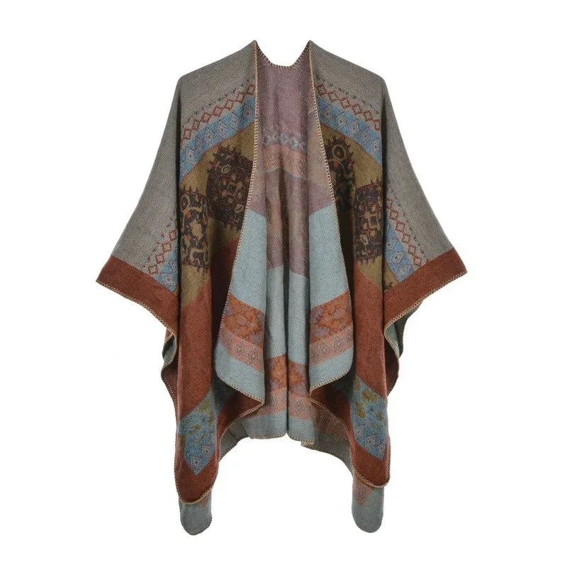 Jantiny© Women’s Winter Poncho & Scarf 5Leopard-black gray 