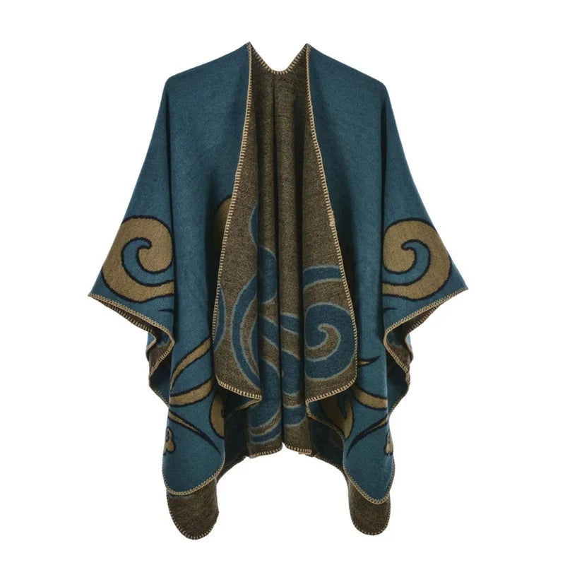 Jantiny© Women’s Winter Poncho & Scarf 5Leopard-black gray 