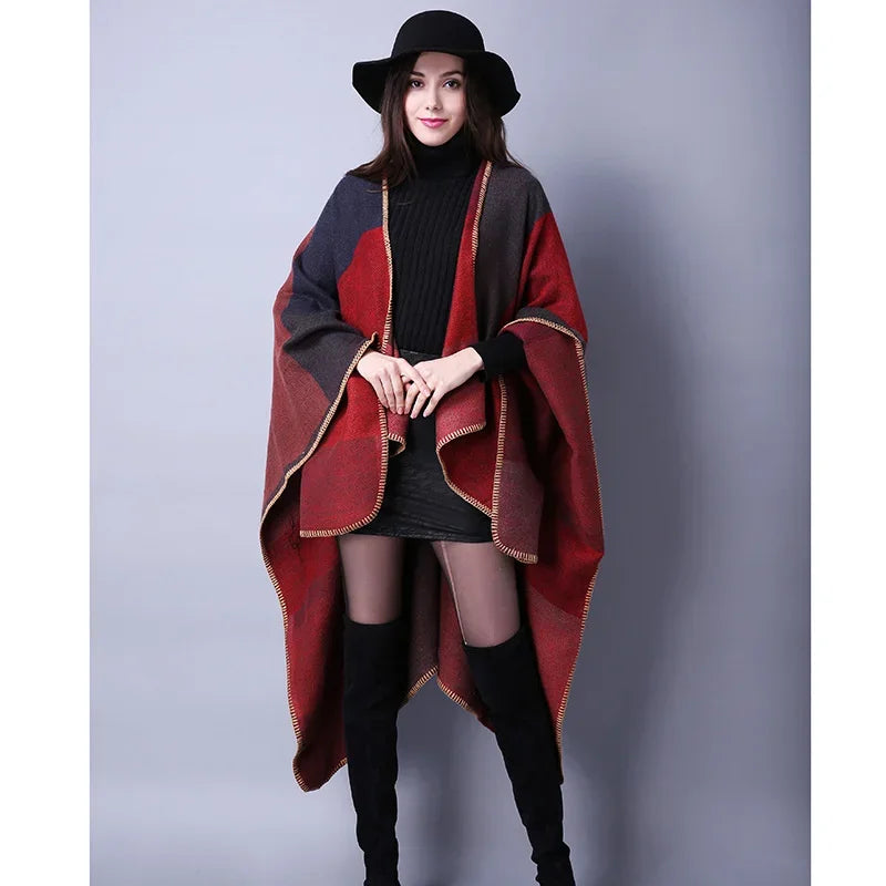 Jantiny© Women’s Winter Poncho & Scarf 5Leopard-black gray 