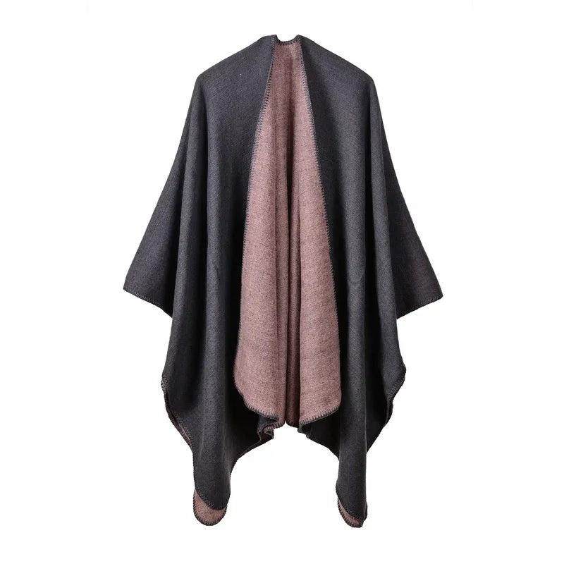 Jantiny© Women’s Winter Poncho & Scarf 5Leopard-black gray 