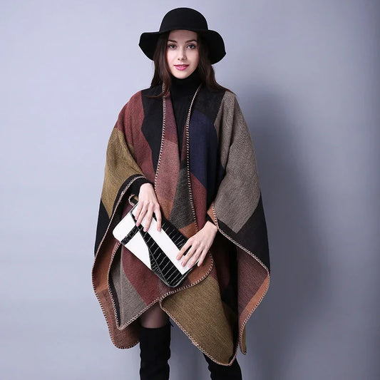 Jantiny© Women’s Winter Poncho & Scarf 5Leopard-black gray 
