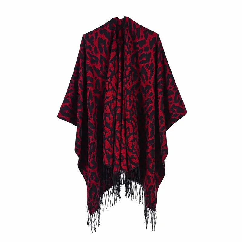 Jantiny© Women’s Winter Poncho & Scarf 5Leopard-black gray 