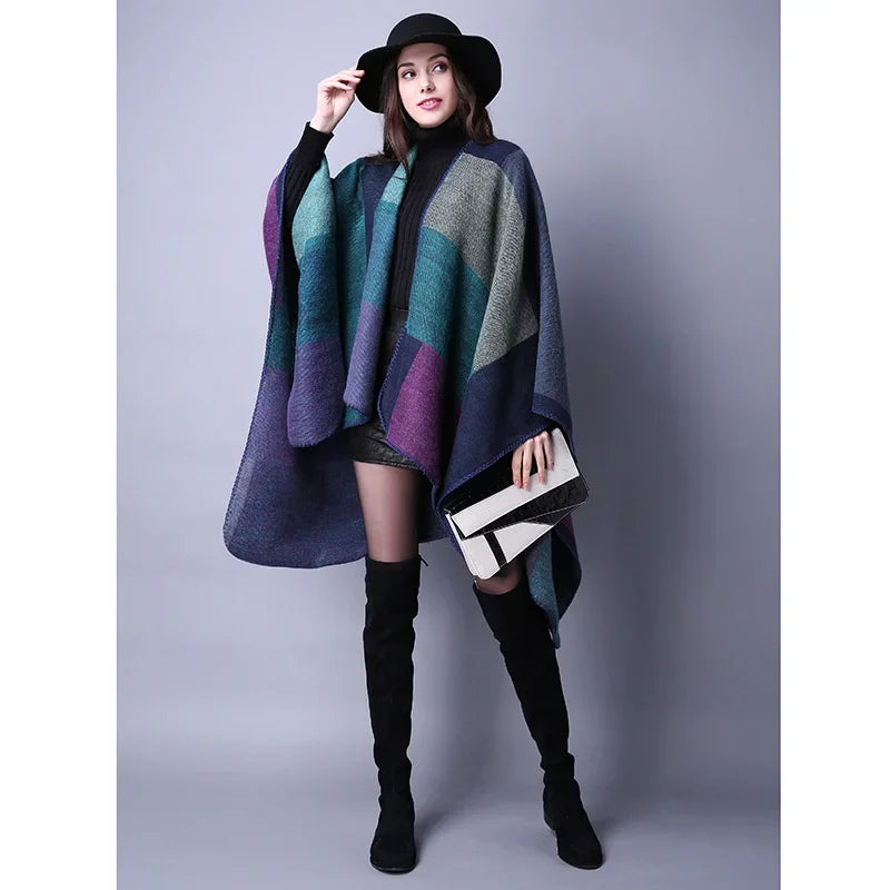 Jantiny© Women’s Winter Poncho & Scarf 5Leopard-black gray 
