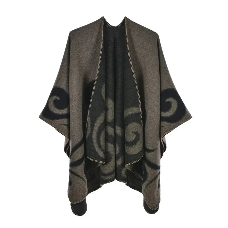 Jantiny© Women’s Winter Poncho & Scarf 5Leopard-black gray 
