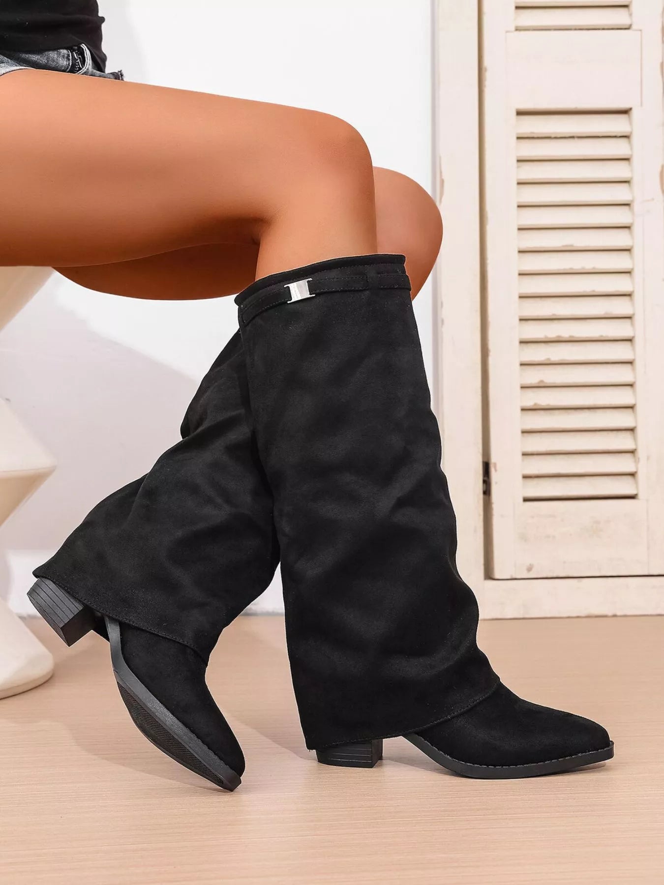 Point Toe Block Heels Boots Black / 36 