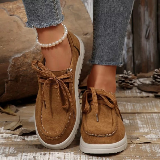 Lace Up Round Toe Loafers Apricot / 36 