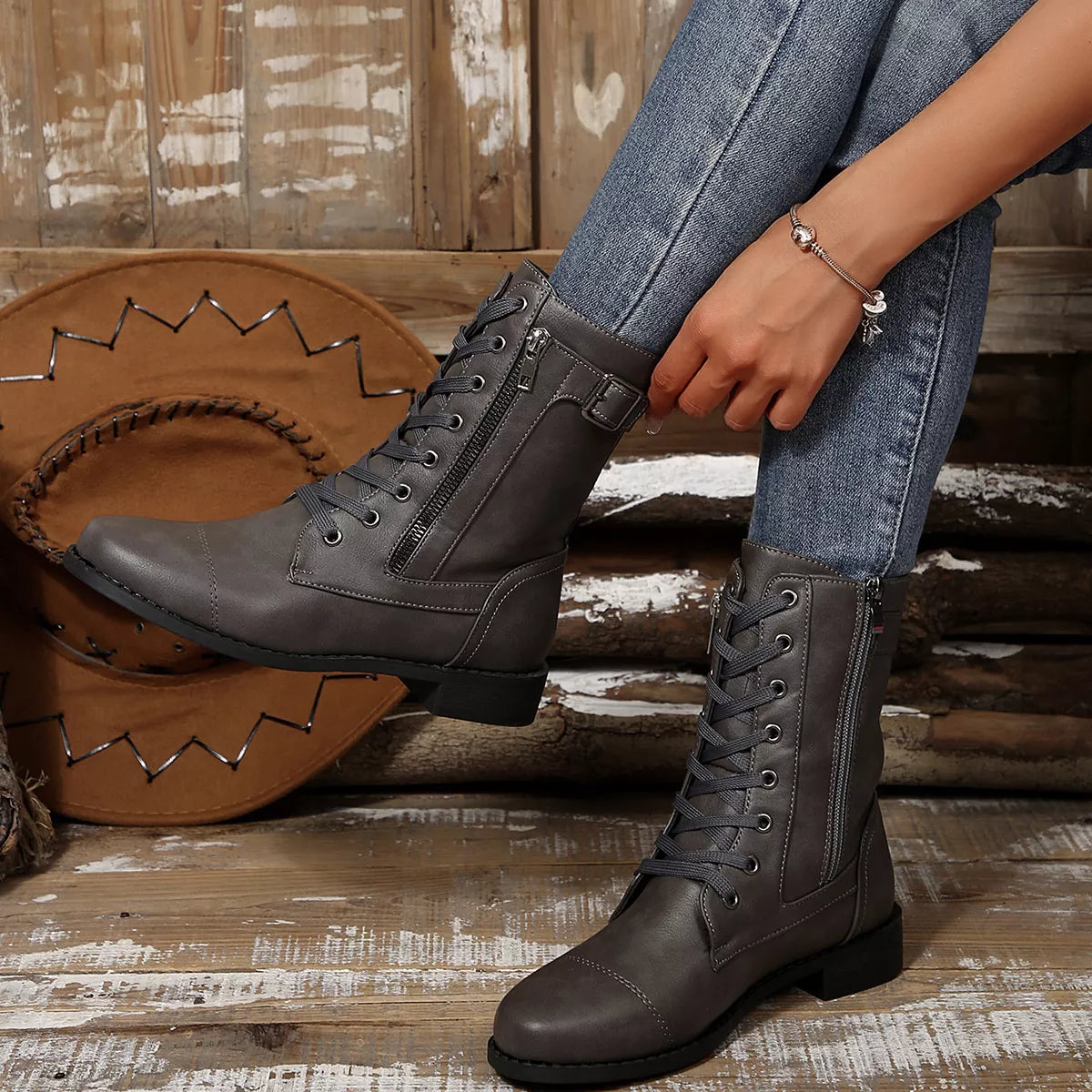 Round Toe Block Heels Boots Brown / 36 
