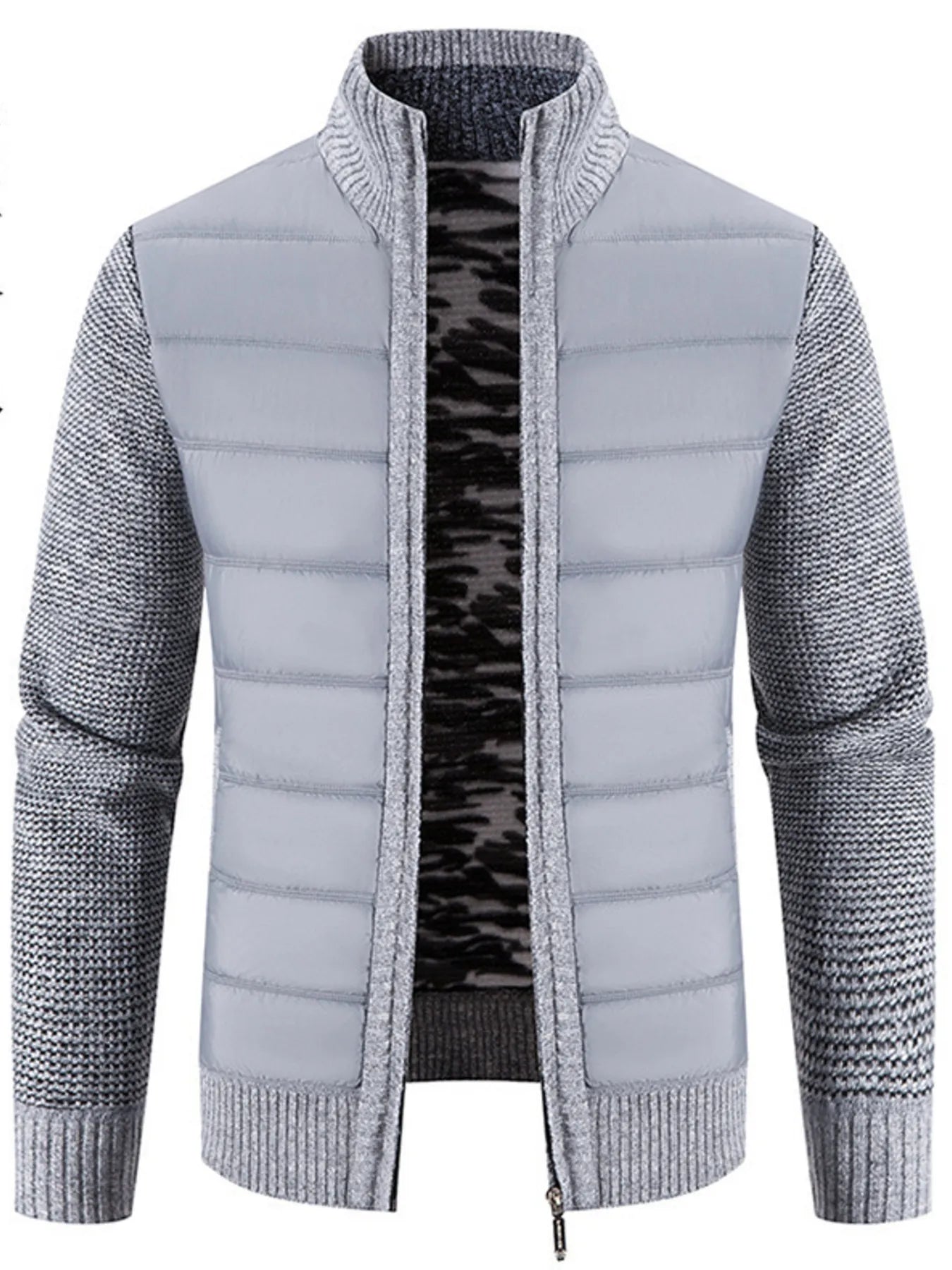Men's Plus Size Quilted Knit Bomber Jacket with Stand Collar Black / M 