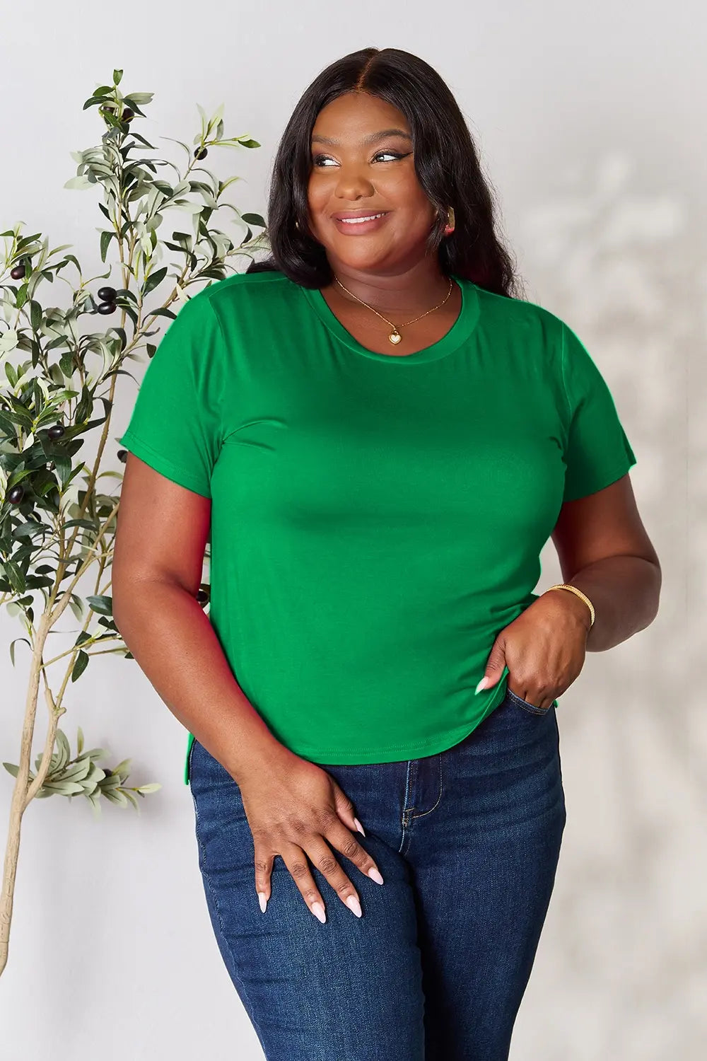 Basic Bae Full Size Round Neck Short Sleeve T-Shirt Gray / S 