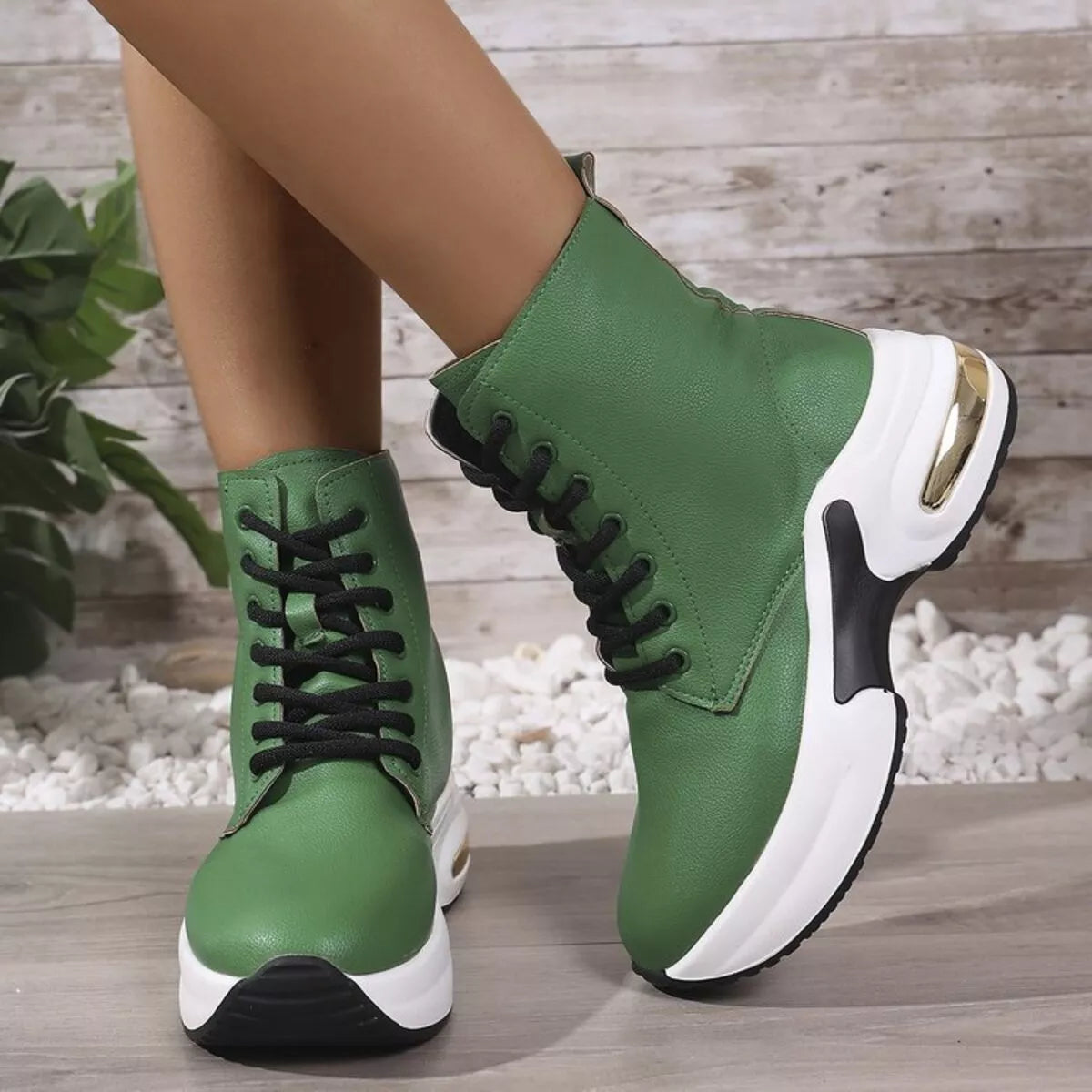 Lace Up Platform Ankle Boots Green / 35 