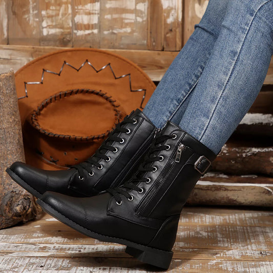 Round Toe Block Heels Boots Brown / 36 