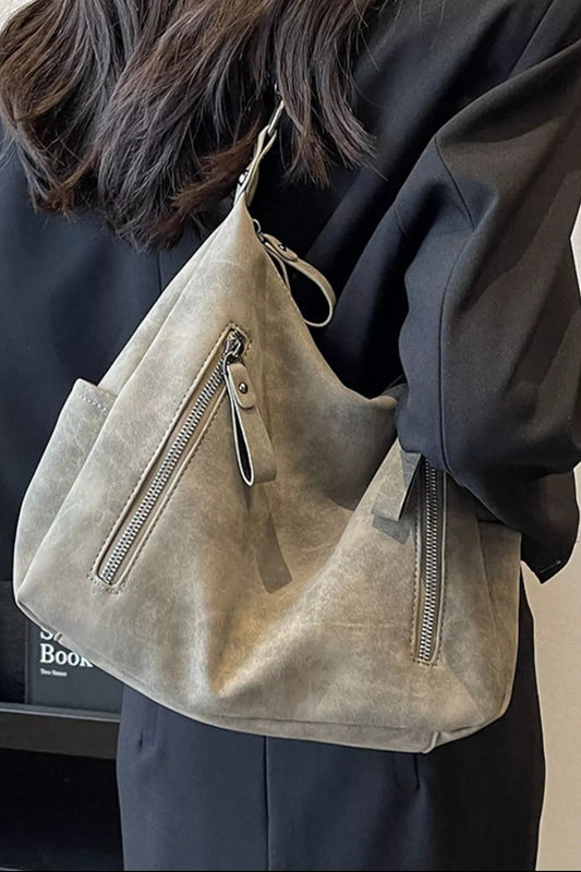 Zipper Details Adjustable Strap Crossbody Bag Khaki / One Size 