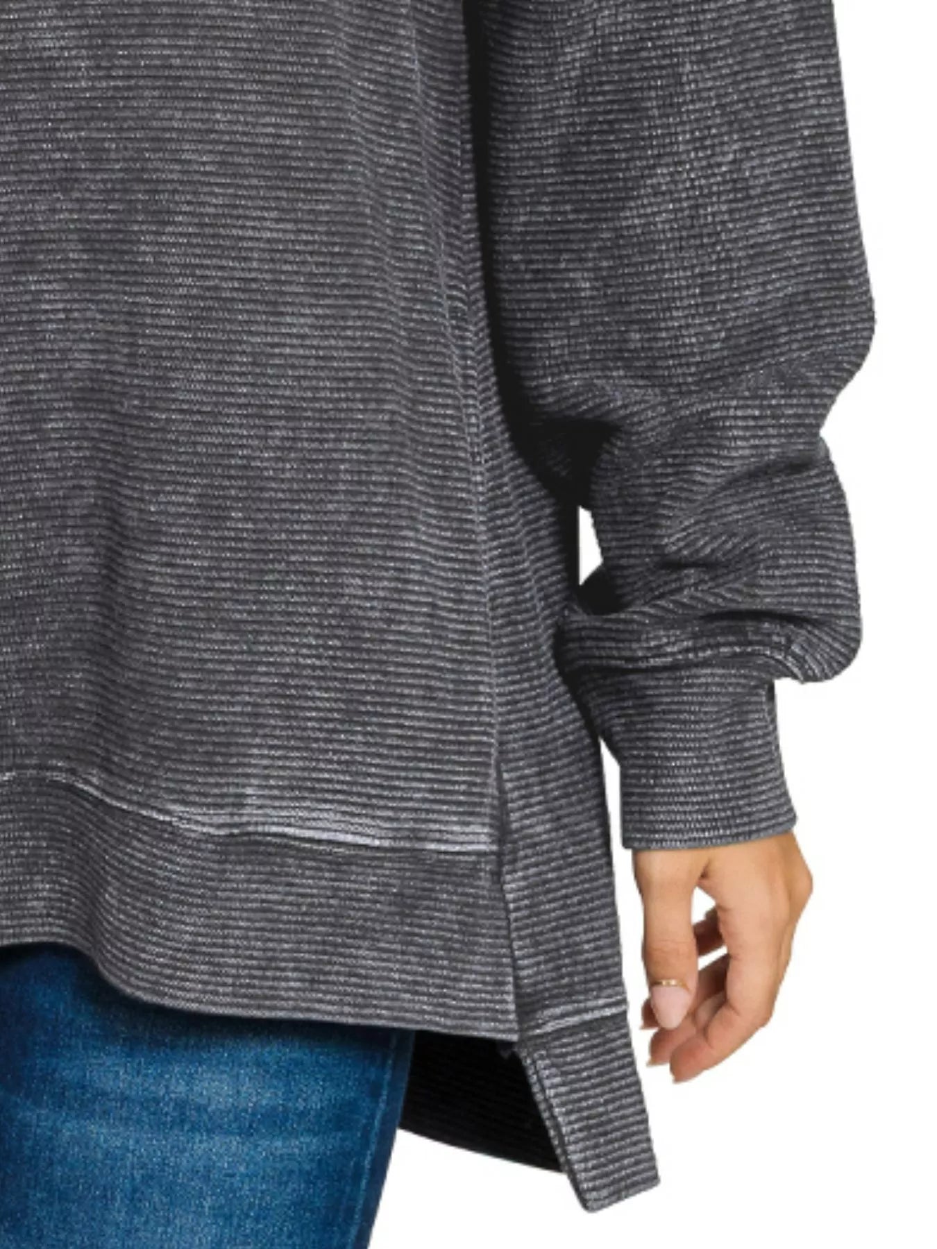 Zenana Full Size Acid Washed Double Ribbed Hi-low Sweatshirt Plus Size BLACK / S 
