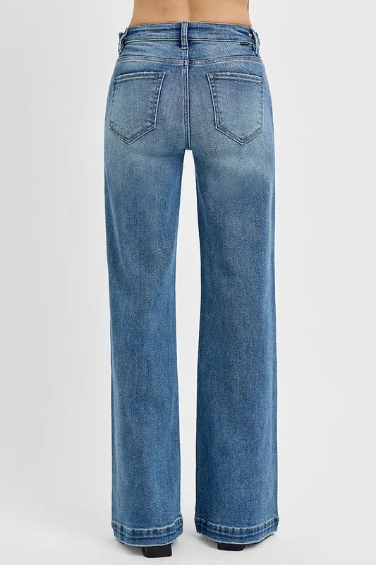RISEN Full Size Tummy Control High Rise Wide Adjustable Waist Band Jeans Plus Size Medium / 0 