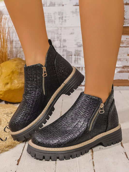Round Toe Side Zip Ankle Boots Ivory / 36 