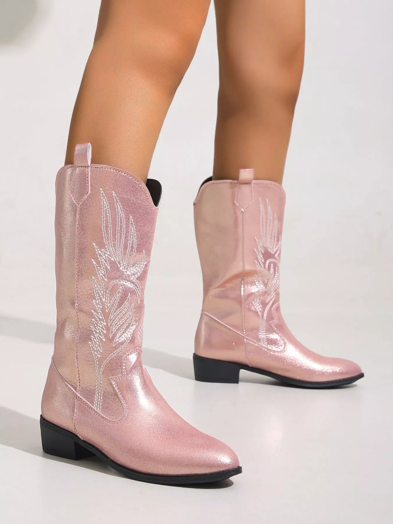 Embroidered Block Heels Boots Red / 36 